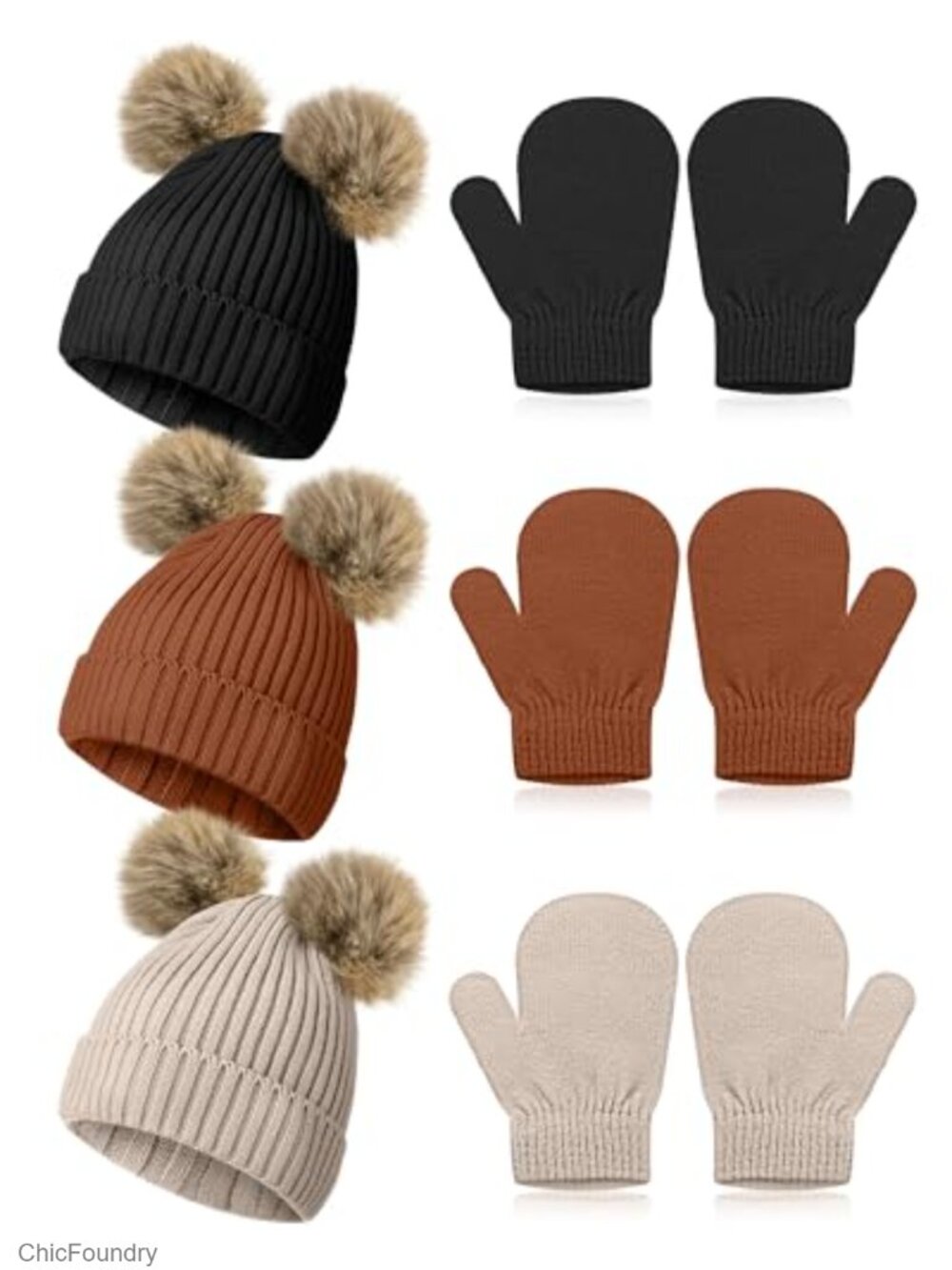 Toddler Hat and Glove Set, 3 Pcs Winter Knitted Beanie Mittens with Bow for